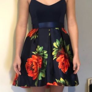 NWT navy floral hi-lo homecoming dress